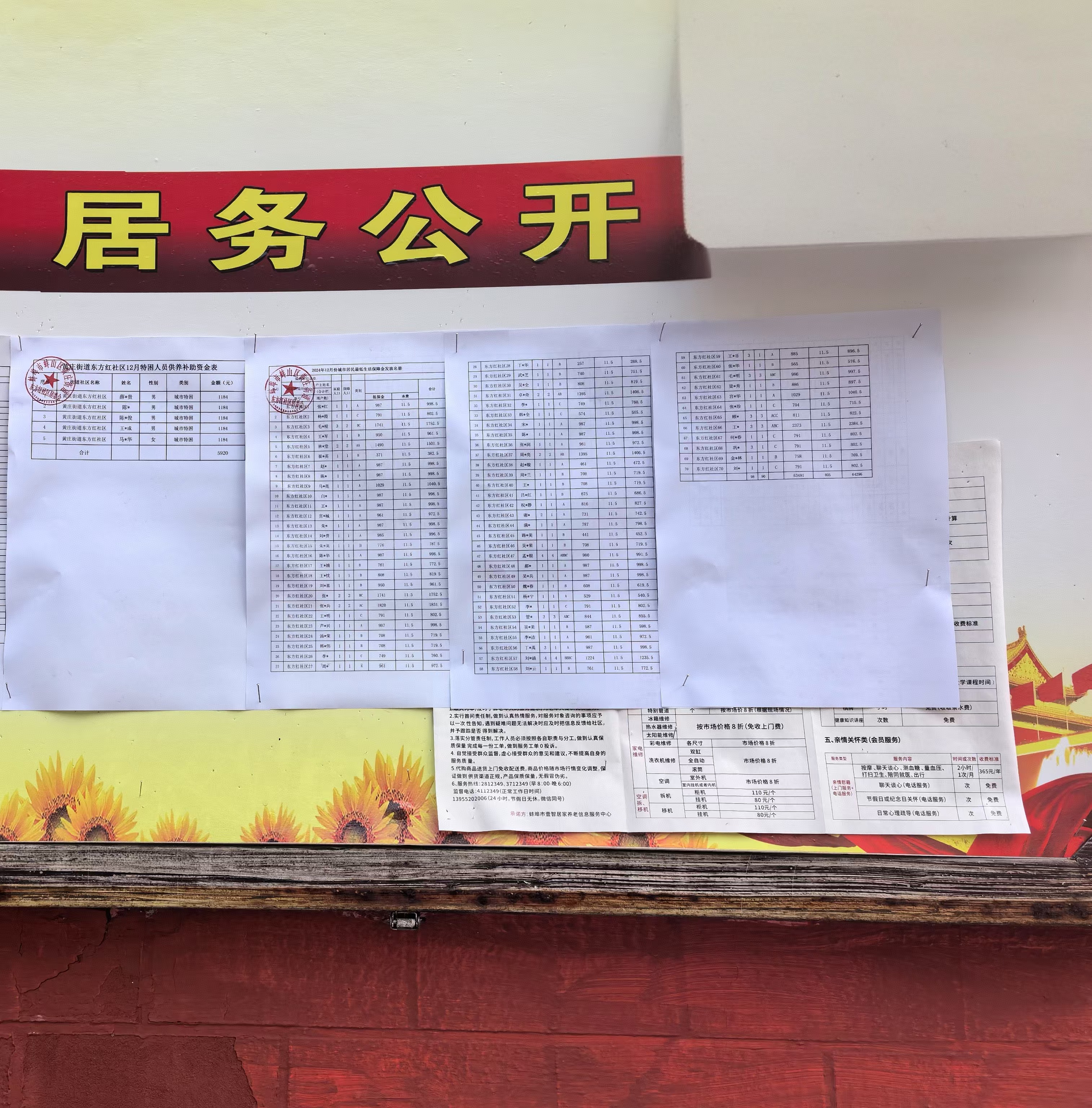 各社区2024年12月份各类惠民惠农财政补贴资金实际发放结果线下公示